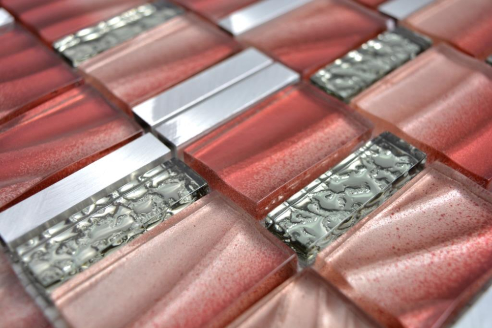 Mosaique combinaison mosaique de verre ALU mix Red Mix aluminium translucide rouge brillant