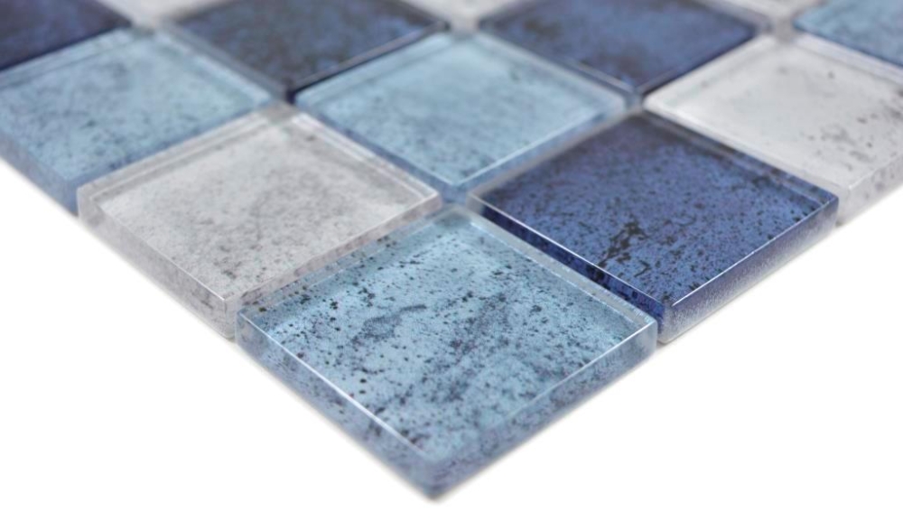 Mosaique Carre Mosaique de verre mix bleu translucide aspect beton brillant