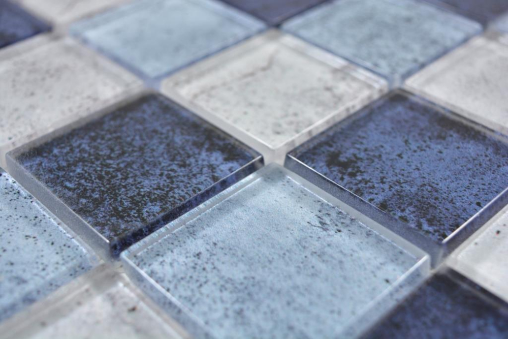 Mosaique Carre Mosaique de verre mix bleu translucide aspect beton brillant