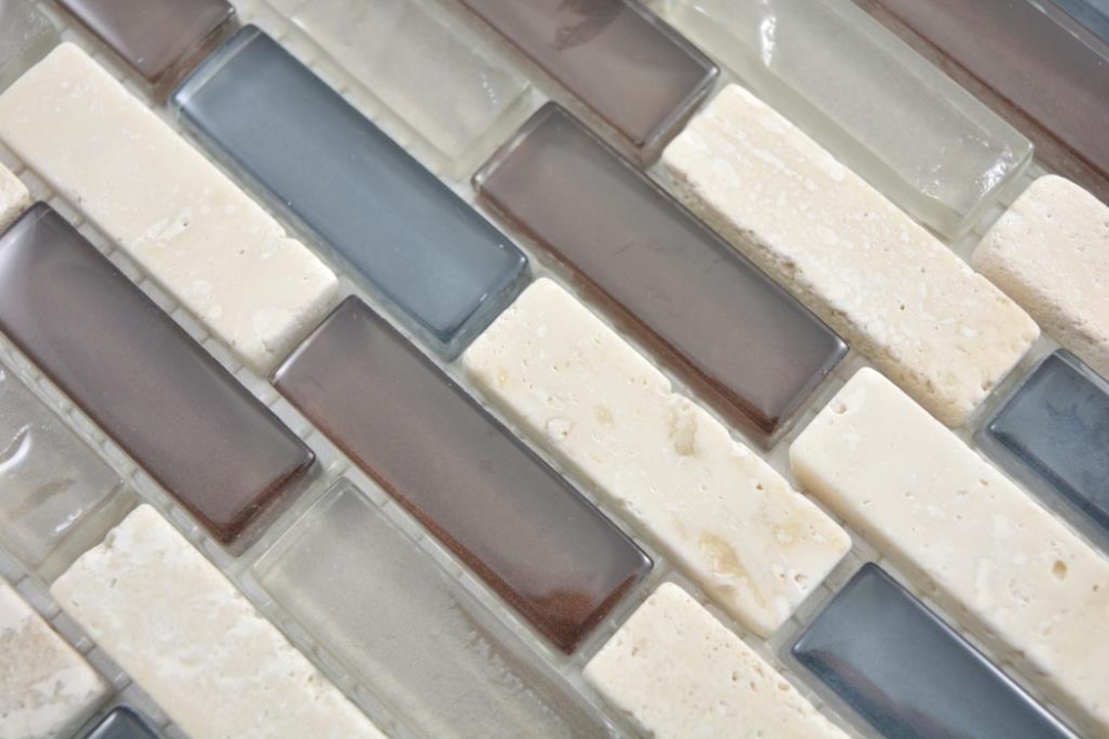 Mosaico de albanileria mezcla de piedra translucida mezcla de beige gris brillante - 10 hojas de mosaico