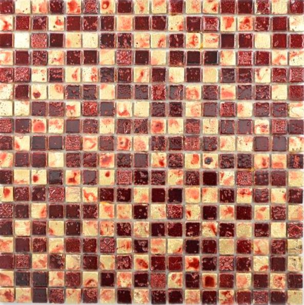 Mosaique pierre carree Resin mix or rouge Mix brillant