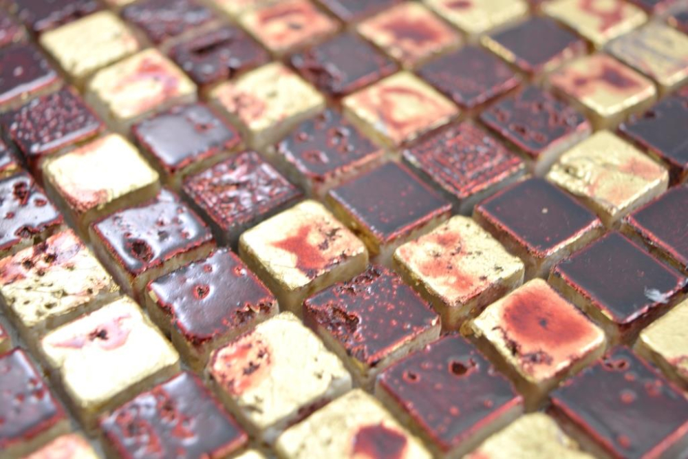 Mosaique pierre carree Resin mix or rouge Mix brillant