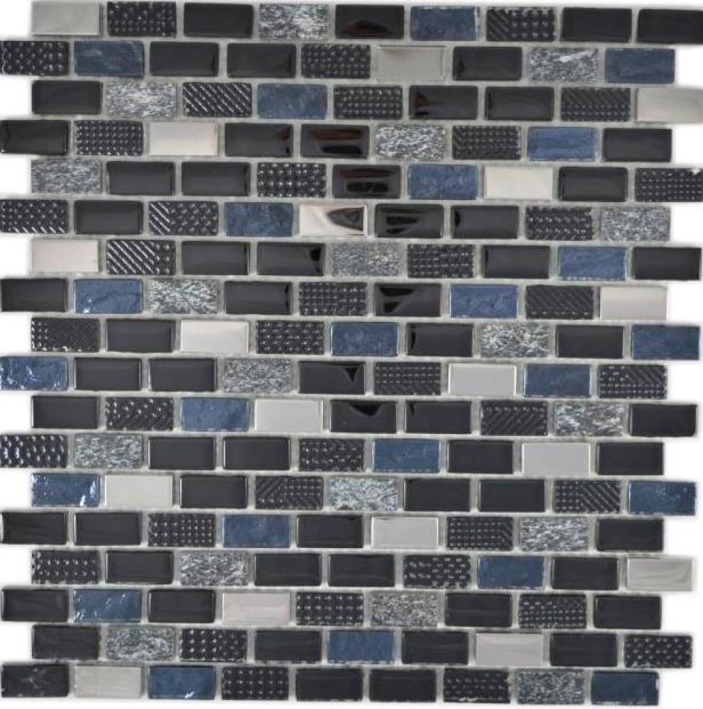 Mosaico tiras compuesto piedra natural vidrio mosaico negro plata antracita estructura pared azulejo backsplash cuarto de bano WC - 87-0003