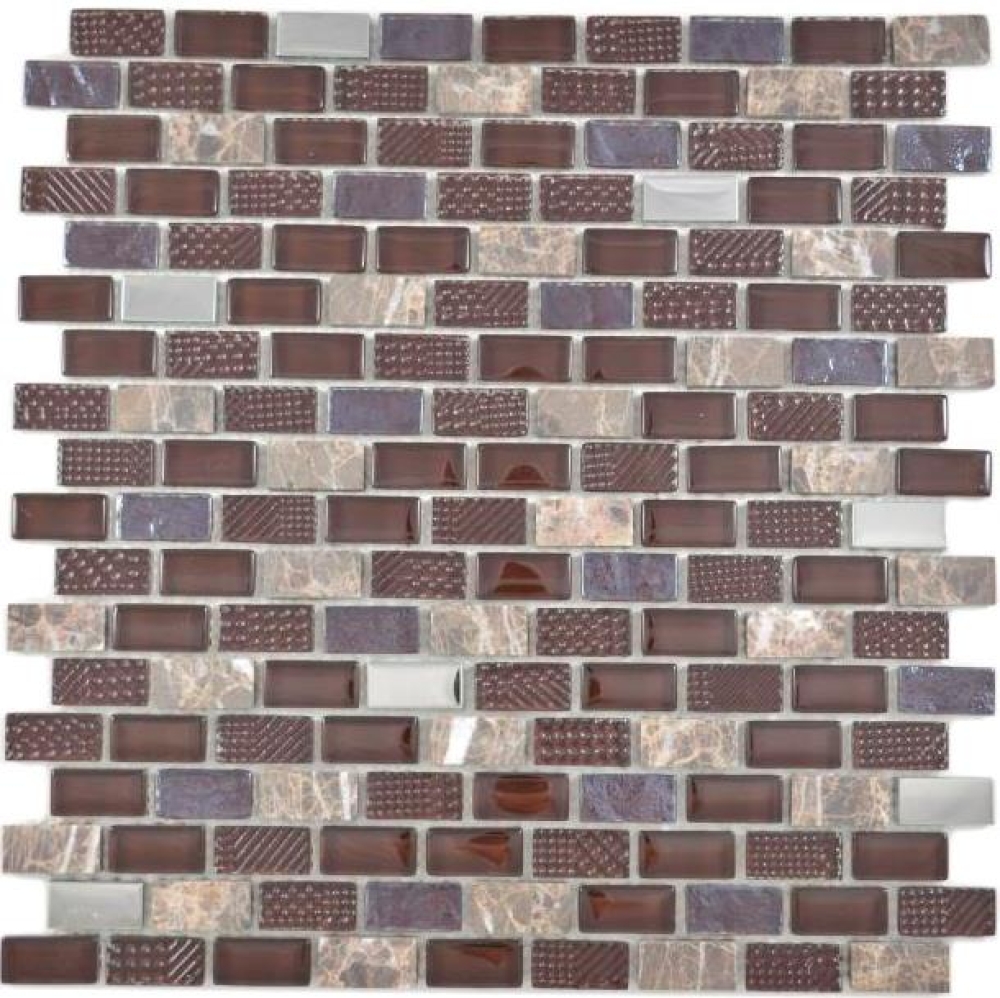 Mosaique Brick Mosaique de verre Pierre mix acier brun Mix translucide aspect maconnerie brillant