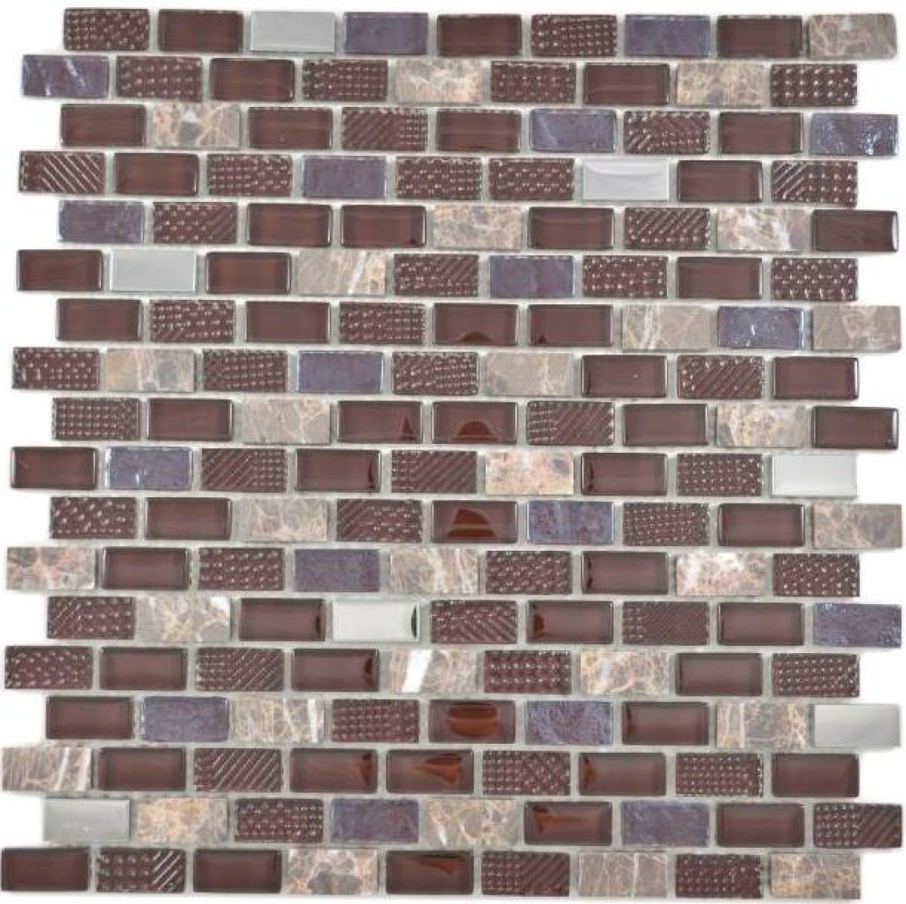 Mosaik Stäbchen Verbund Naturstein Glasmosaik Brick Struktur dunkelbraun Wandverkleidung Fliesenspiegel Küche Bad WC - 87-0013