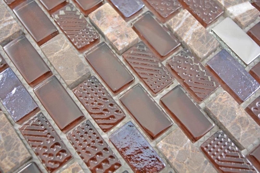 Mosaik Stäbchen Verbund Naturstein Glasmosaik Brick Struktur dunkelbraun Wandverkleidung Fliesenspiegel Küche Bad WC - 87-0013