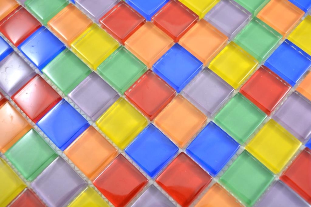Mosaique de verre Carreau de mosaique Bordures Rouge Orange Bleu Vert Jaune Violet - 88-1235