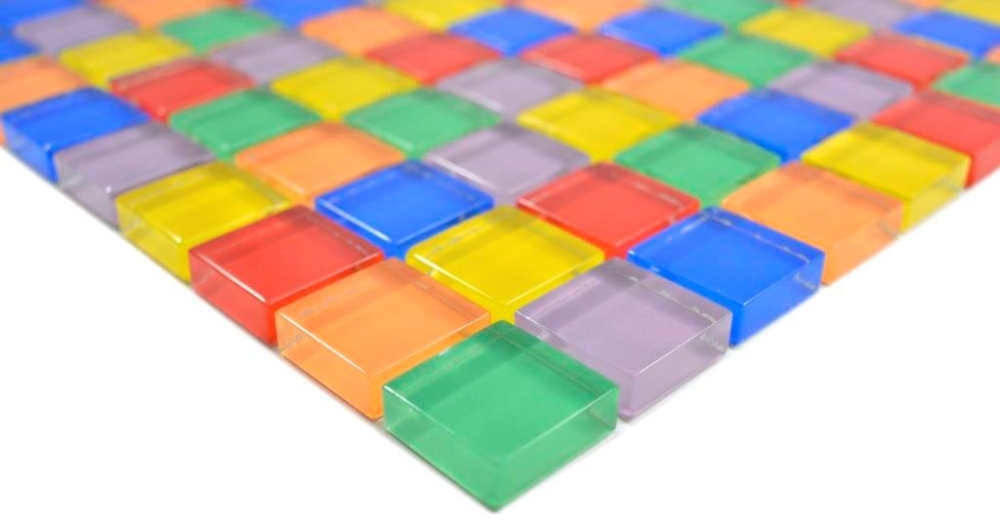 Mosaique de verre Carreau de mosaique Bordures Rouge Orange Bleu Vert Jaune Violet - 88-1235