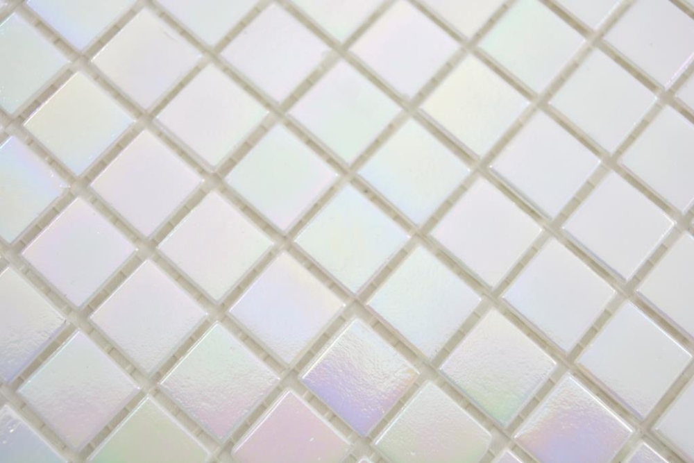 Mosaique carree verre iridium blanc brillant