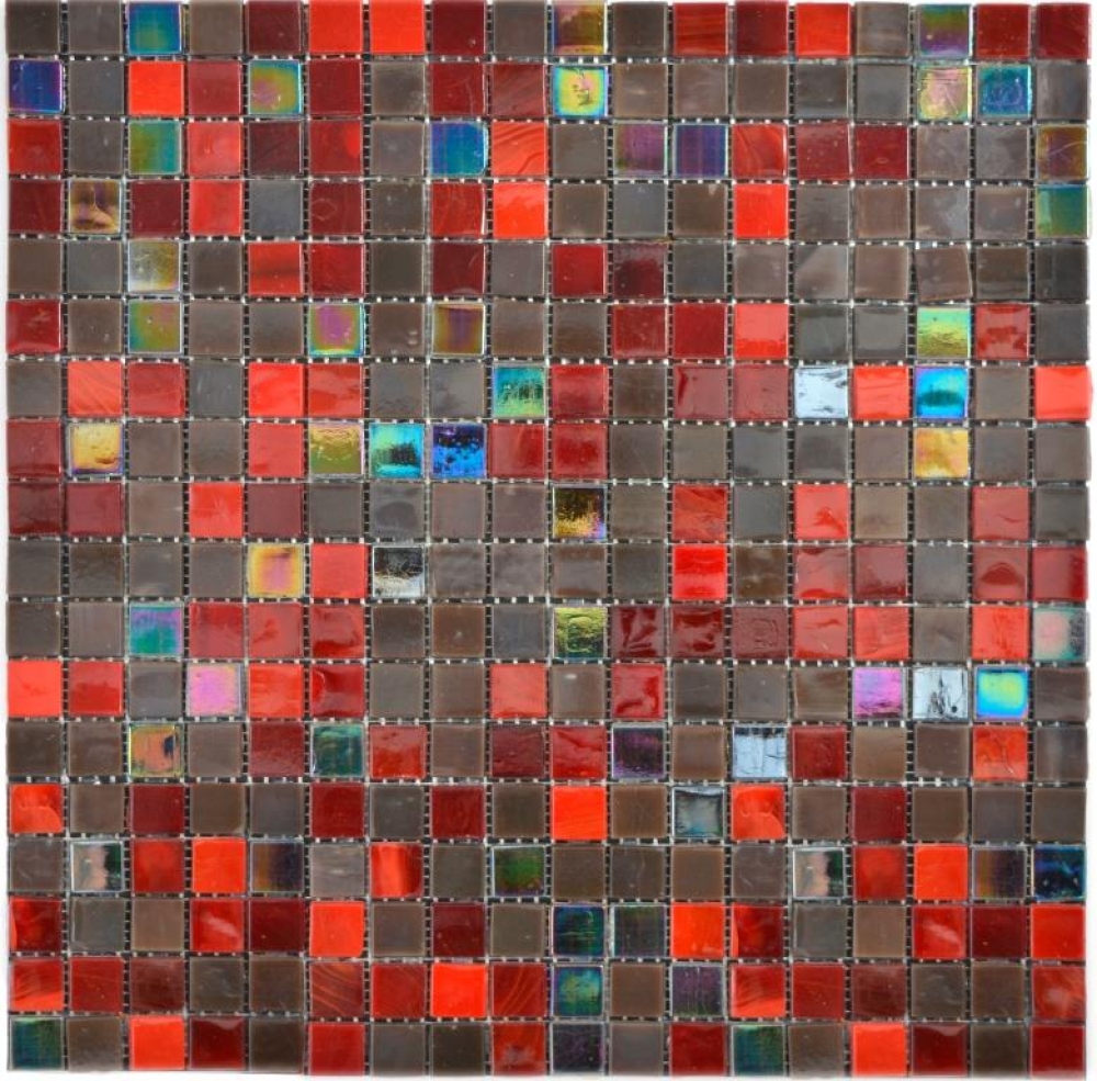 Mosaique carree verre mix brun rouge brillant