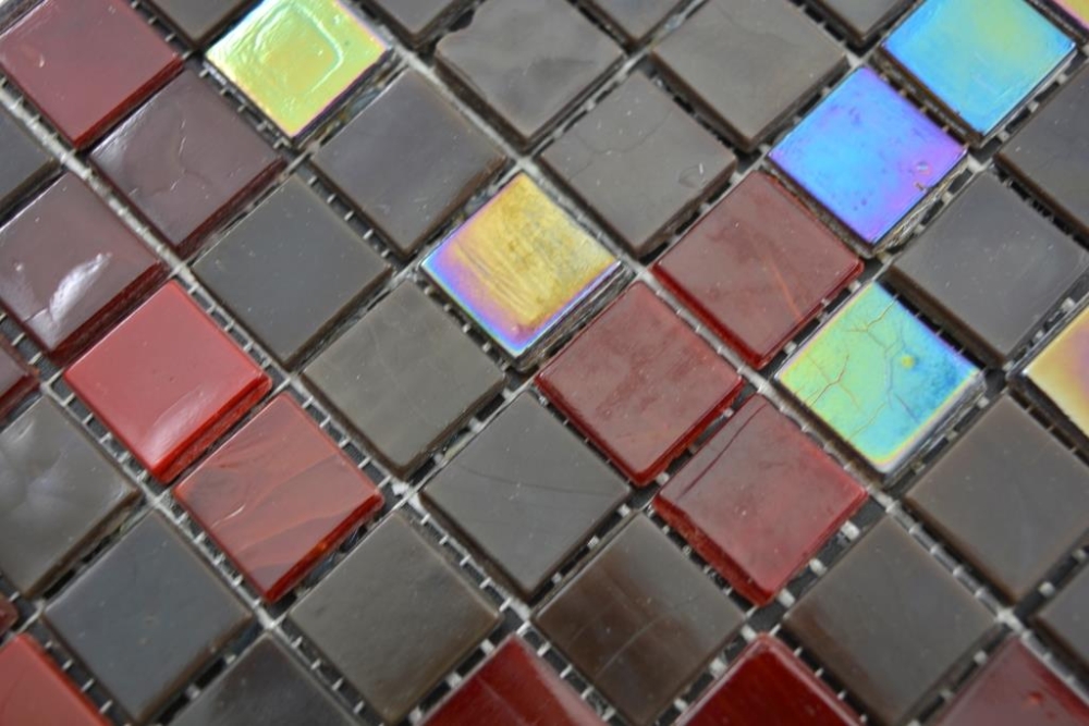 Mosaique carree verre mix brun rouge brillant