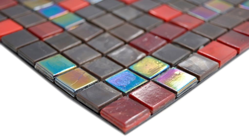 Mosaique carree verre mix brun rouge brillant