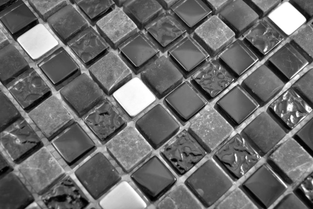 Mosaique de verre Pierre naturelle Acier inoxydable noir graphite anthracite mat brillant 92-0322