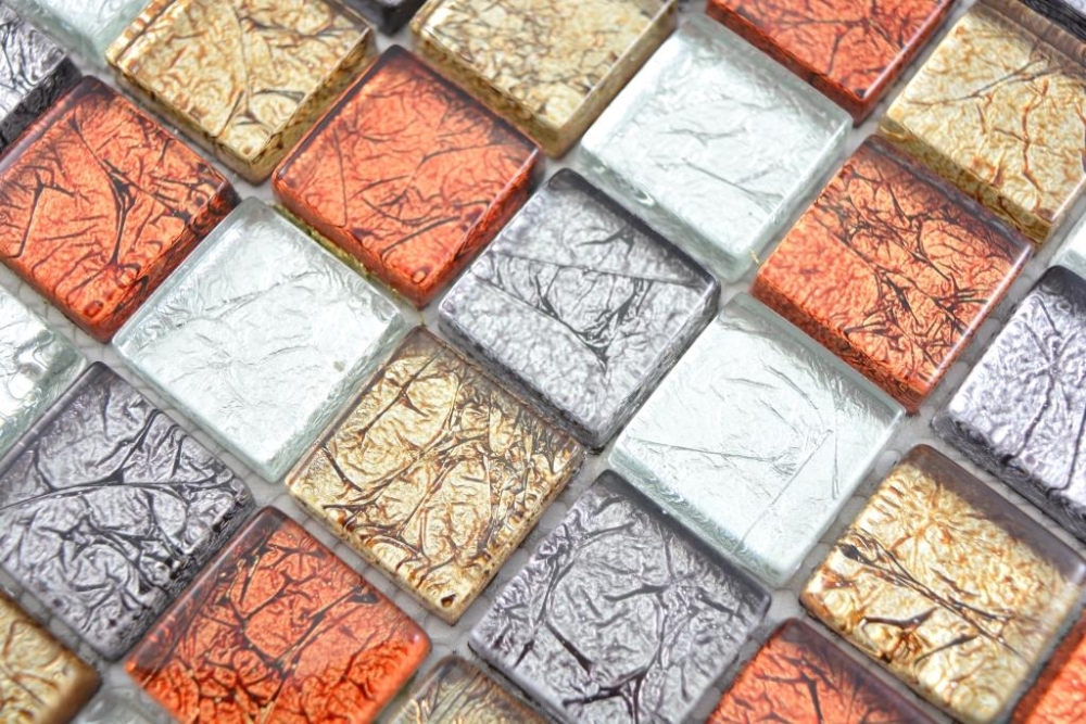 Mosaik Transluzent Crystal mix gold silber schwarz rot glaenzend - 10 Mosaikblaetter