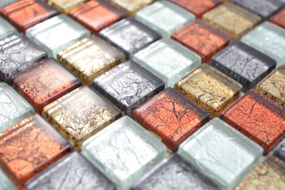 Mosaik Transluzent Crystal mix gold silber schwarz rot glaenzend - 10 Mosaikblaetter