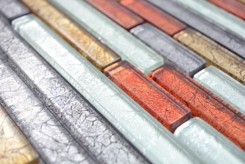 Mosaik Mauerverbandoptik Transluzent Crystal mix gold silber schwarz rot glaenzend - 10 Mosaikblaetter