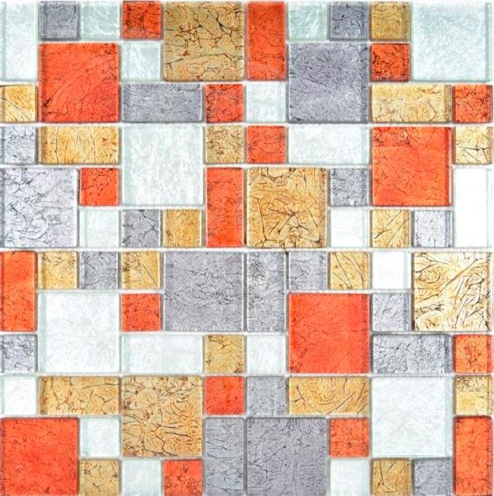 Glasmosaik Mosaikfliese Gold Silber Orange Cremeweiß Fliesenspiegel Küche - 86-71739