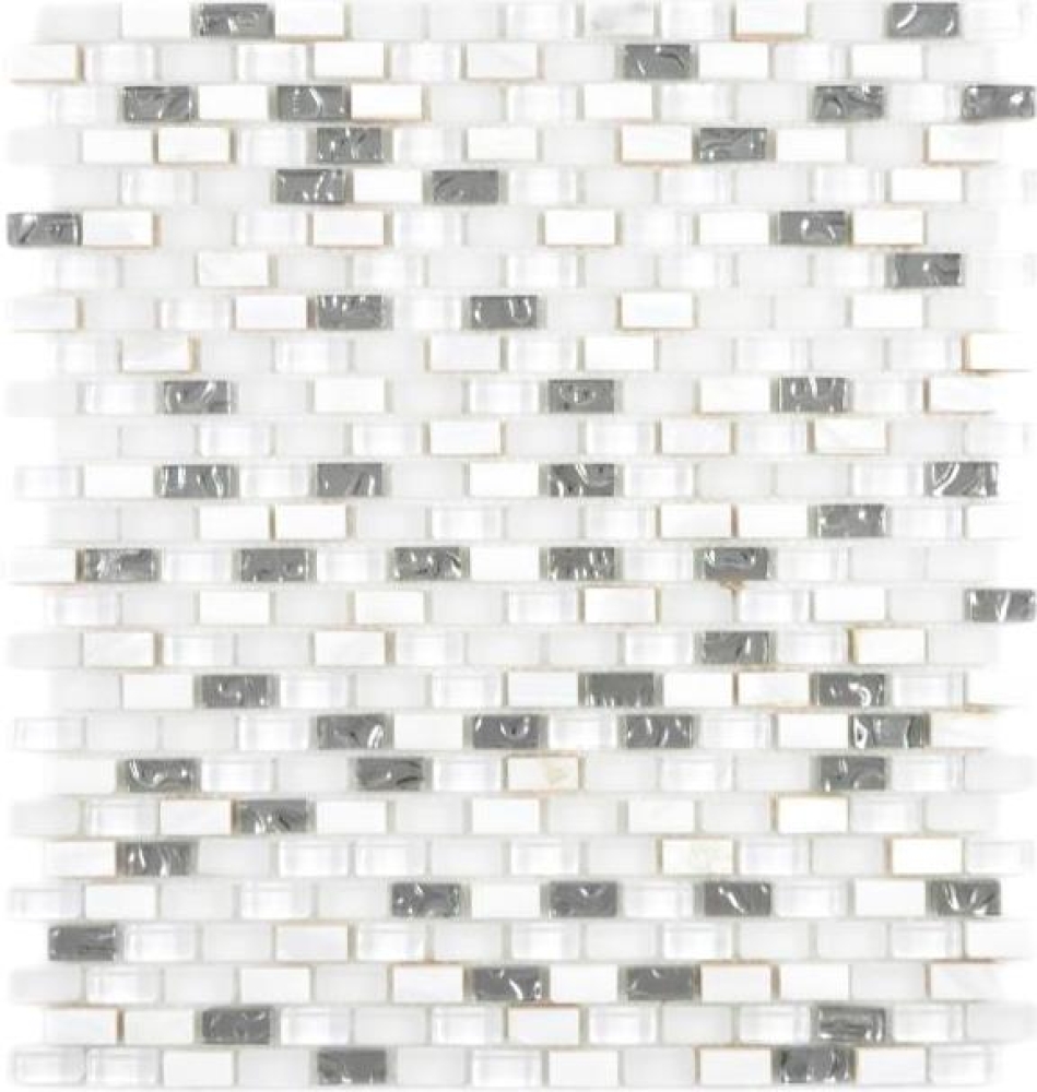 Mosaico de ladrillos con aspecto de concha de piedra translucida MIX blanco brillante - 10 hojas de mosaico