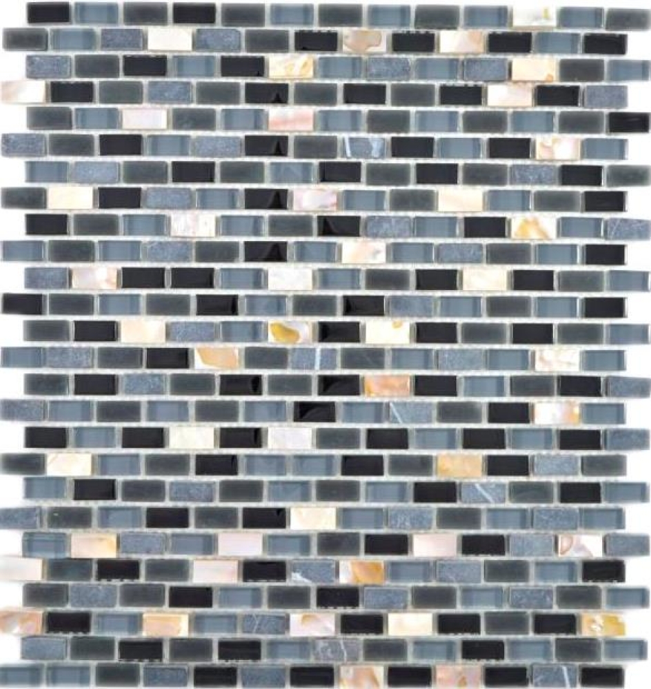 Mosaik Brick Glasmosaik Stein Muschel mix schwarz MIX Transluzent Mauerverbandoptik glänzend