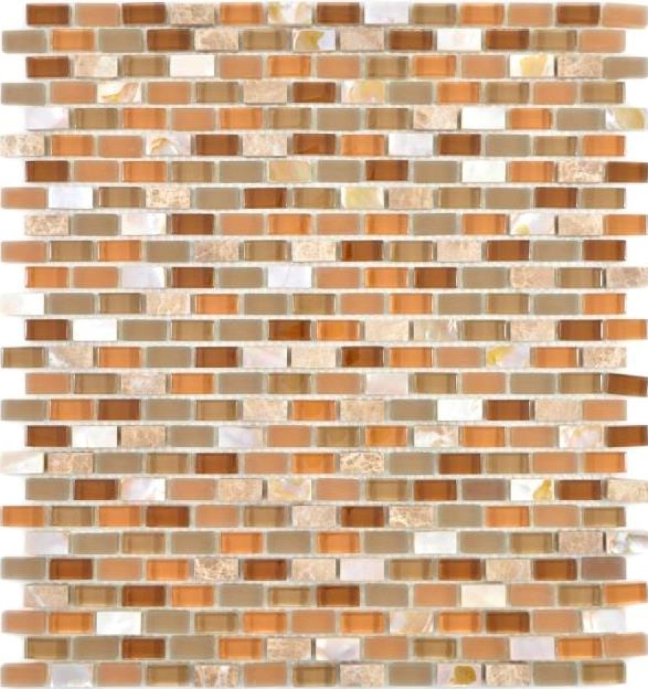 Mosaique aspect maconnerie MIX pierre translucide mix coquillage beige brillant - 10 feuilles de mosaique