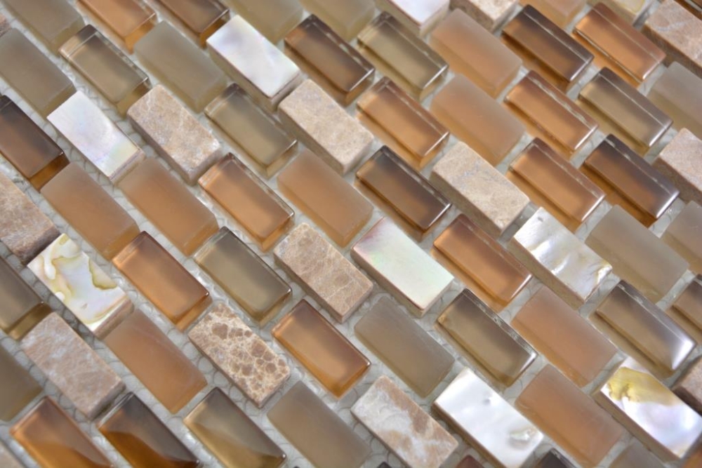 Mosaique aspect maconnerie MIX pierre translucide mix coquillage beige brillant - 10 feuilles de mosaique
