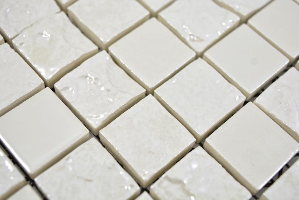 Keramikmosaik Mosaik Strukturiert Weiß Creme Wandverkleidung Fliesenspiegel Küchenfliese Bad WC - 14-0001