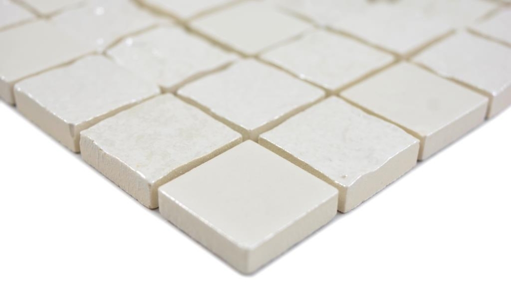 Keramikmosaik Mosaik Strukturiert Weiß Creme Wandverkleidung Fliesenspiegel Küchenfliese Bad WC - 14-0001
