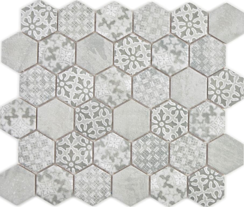Keramikmosaik Fliese Mosaikmatte Hexagon Hellgrau Grau Fliesenspiegel Mosaikplatte - 11H-0002