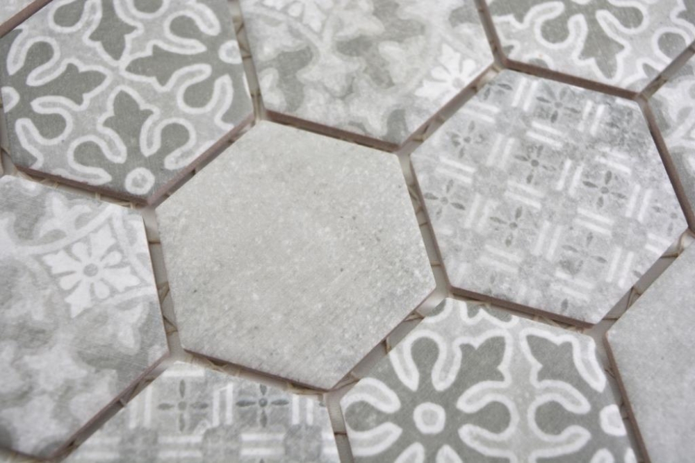 Keramikmosaik Fliese Mosaikmatte Hexagon Hellgrau Grau Fliesenspiegel Mosaikplatte - 11H-0002