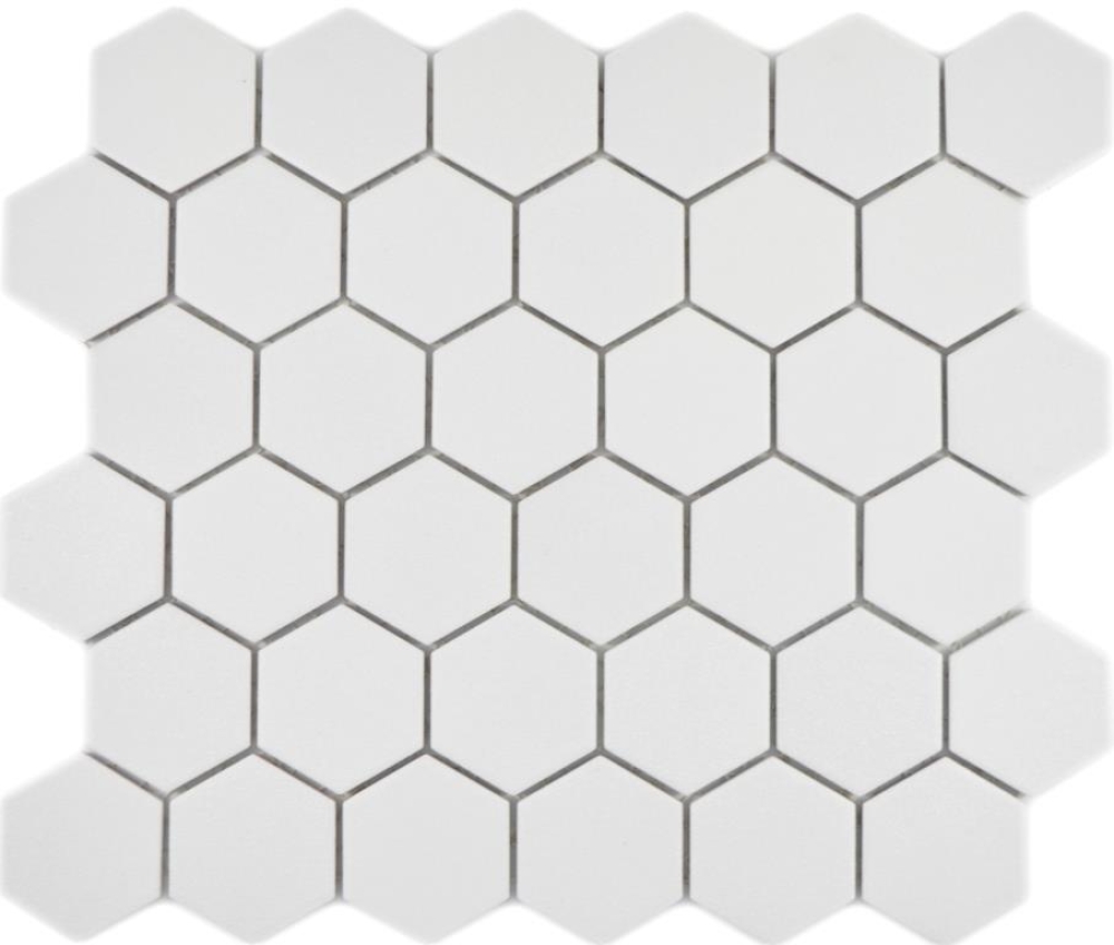Keramikmosaik Fliese Hexagon Weiß Rutschsicher R10B Fliesenspiegel Mosaikplatte - 11H-0111-R10