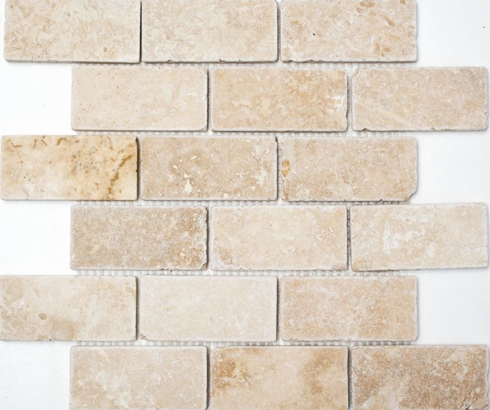 Travertin Mosaik Fliese Natursteinmosaik beige Brick Inula Chiaro Antik 43-1202