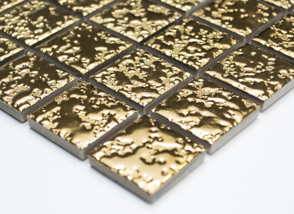 Keramikmosaik gold Struktur Gehaemmert - 10 Mosaikblaetter