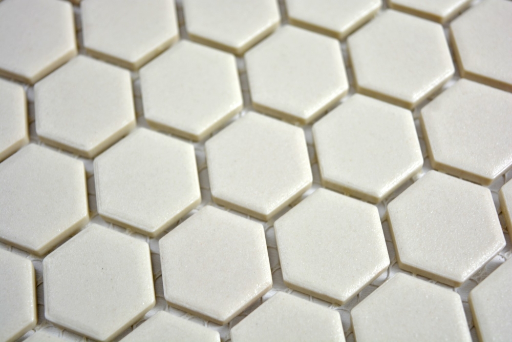 Mosaik Fliese Keramikmosaik weiß Hexagon hellbeige unglasiert 11A-1202-R10