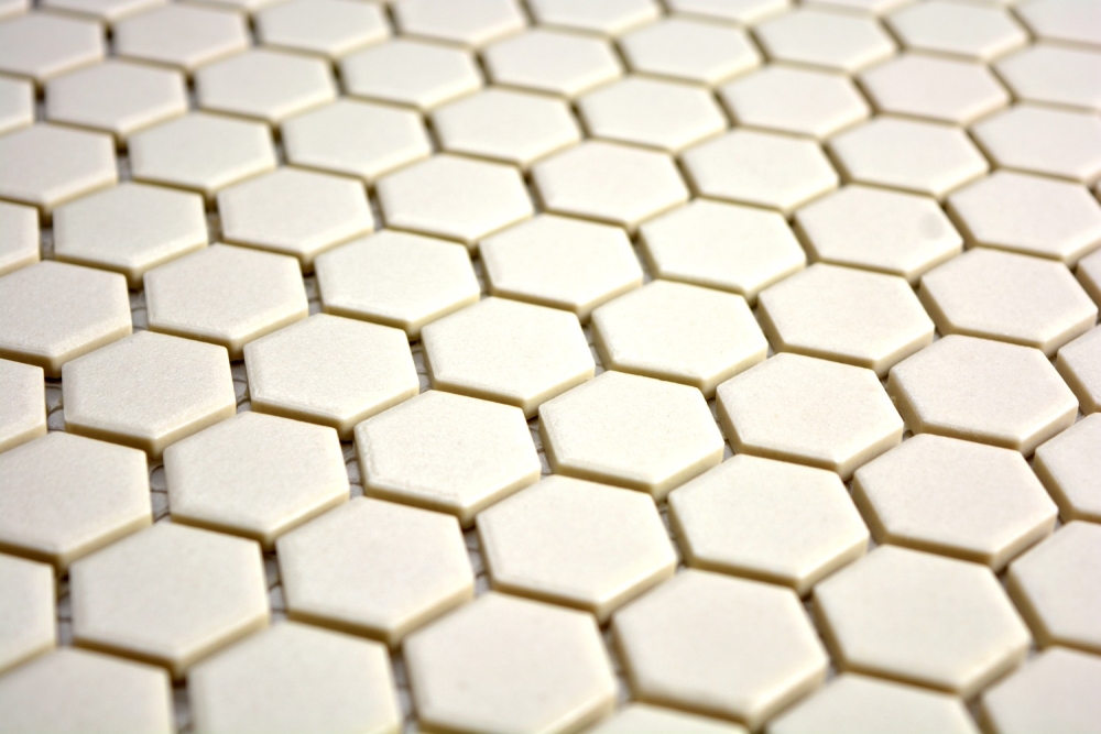 Mosaik Fliese Keramikmosaik weiß Hexagon hellbeige unglasiert 11A-1202-R10