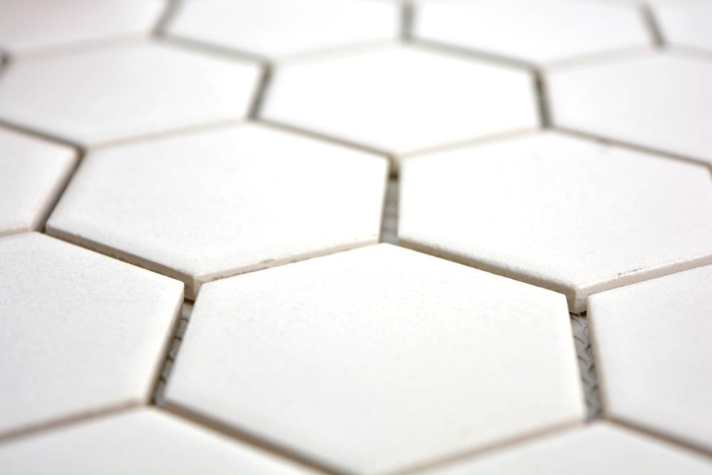 Mosaik Fliese Keramikmosaik Hexagon weiß unglasiert 11B-0102-R10