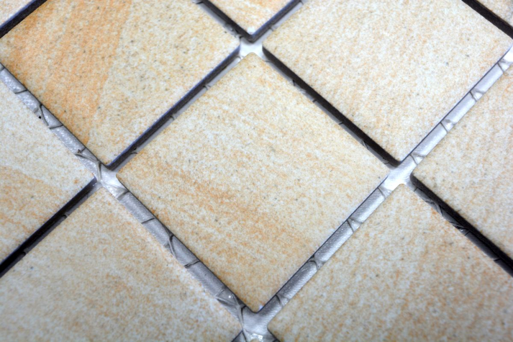 Mosaik Quadrat Steinoptik sandbeige Keramik matt