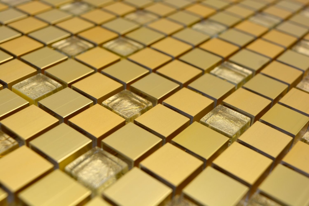 Mosaik Fliese Aluminiummosaik Glasmosaik Gold Klar Fliesenspiegel Wandverkleidung - 49-A307