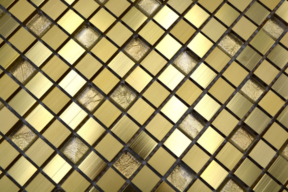 Mosaik Fliese Aluminiummosaik Glasmosaik Gold Klar Fliesenspiegel Wandverkleidung - 49-A307
