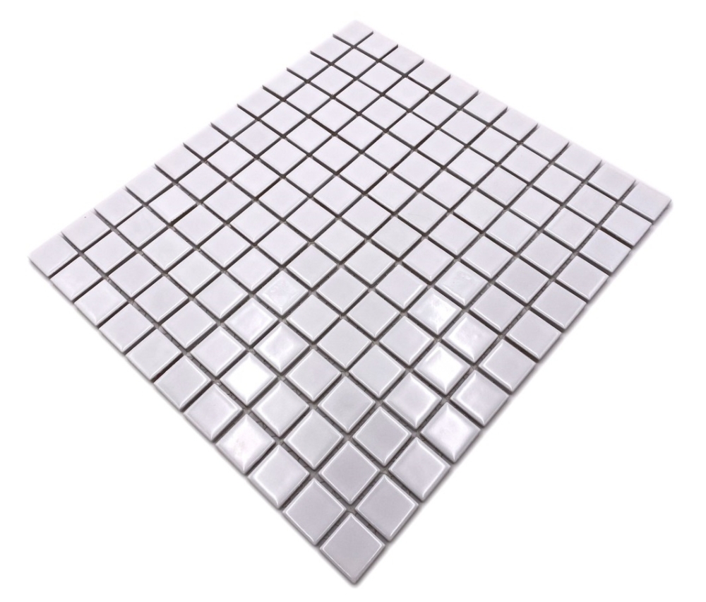 Mosaico cuadrado uni blanco ceramica brillante aspecto blanco