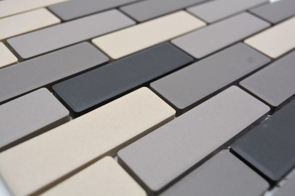 Keramikmosaik Rutschhemmung R10 hellbeige grau Brick unglasiert 26-0206-R10