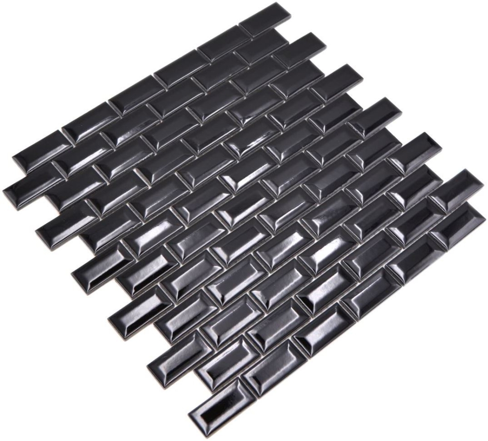 Mosaico Brick Bond Diamond negro liso ceramica metro look glossy