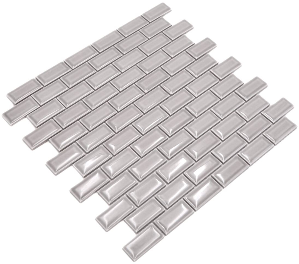 Mosaico Ladrillo Bond Diamond uni piedra gris ceramica metro look gris brillante