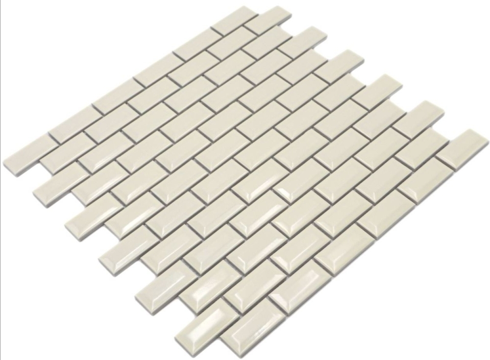 Mosaico Ladrillo Bond Diamond ceramica lisa marfil metro look glossy