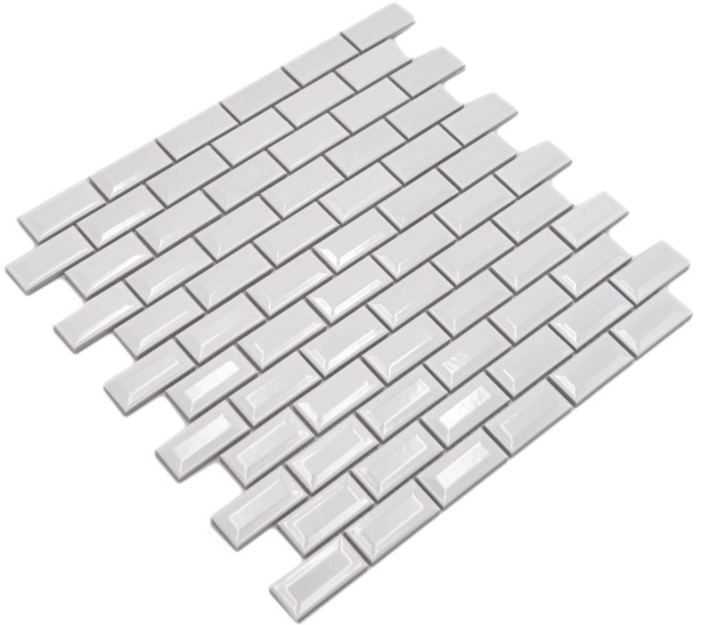 Mosaico Brick Bond Diamond blanco liso ceramica metro look glossy