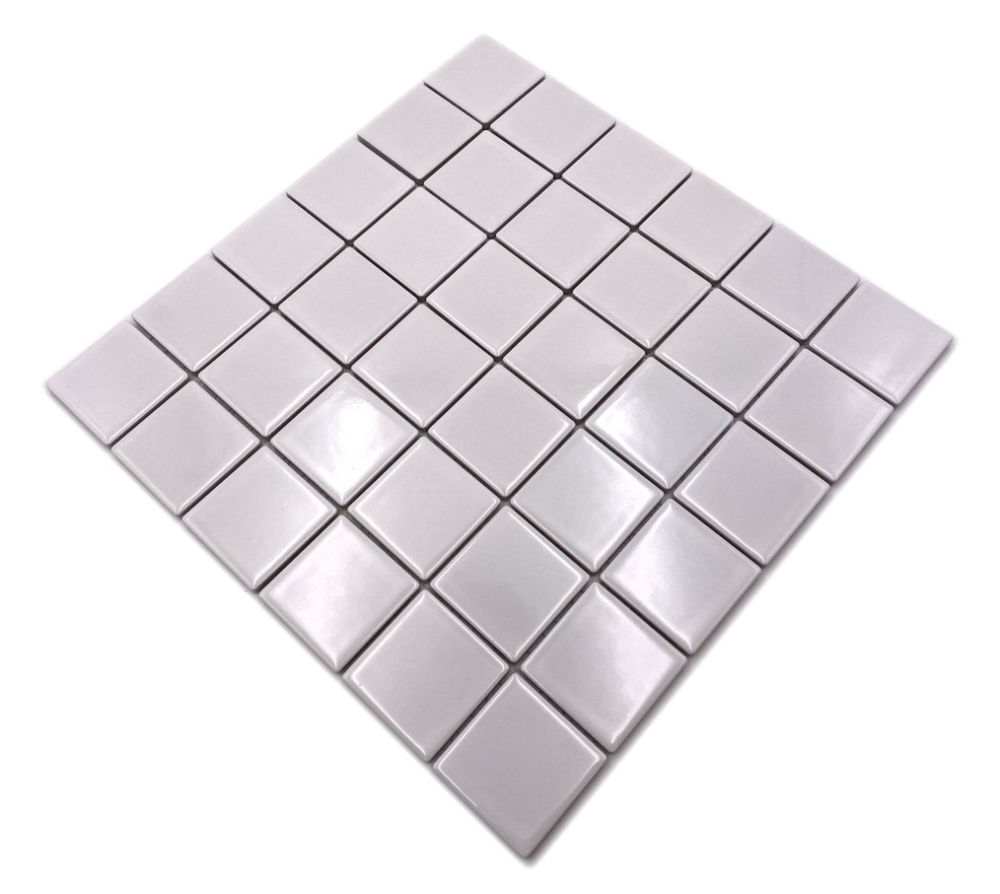 Mosaico cuadrado uni blanco ceramica brillante aspecto blanco