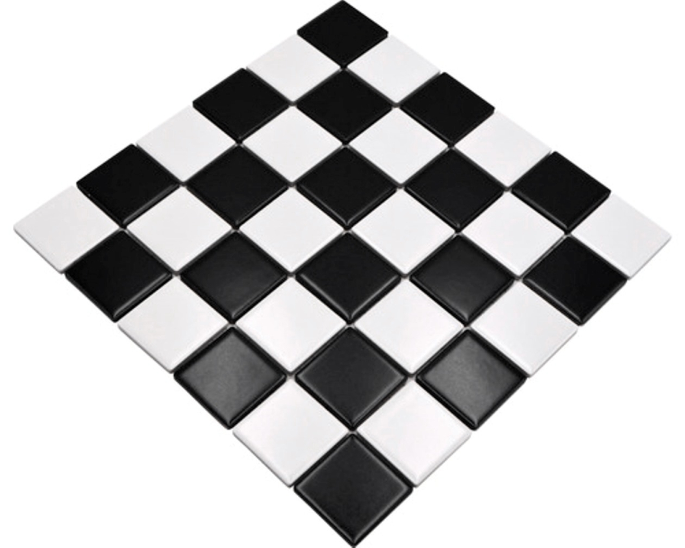 Mosaik Fliese weiß Schachbrett schwarz weiß matt Keramikmosaik 16-CD202