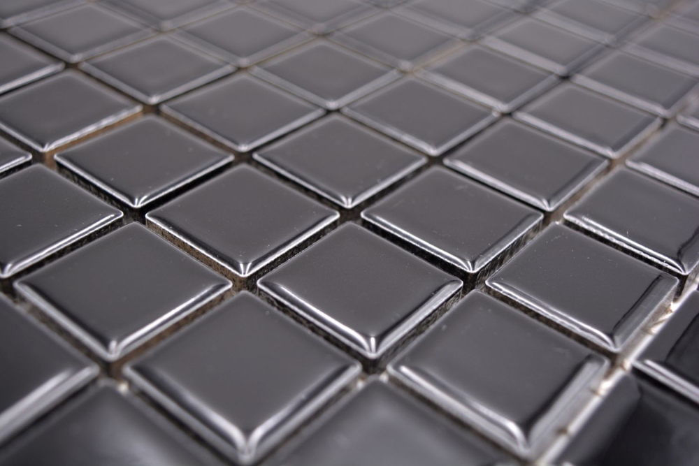 Keramikmosaik schwarz hochglanz Mosaikplatte Mosaikfliese 18D-0301