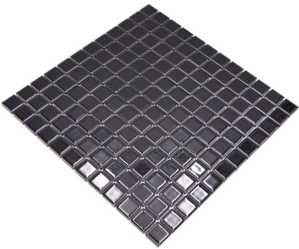 Keramikmosaik schwarz hochglanz Mosaikplatte Mosaikfliese 18D-0301