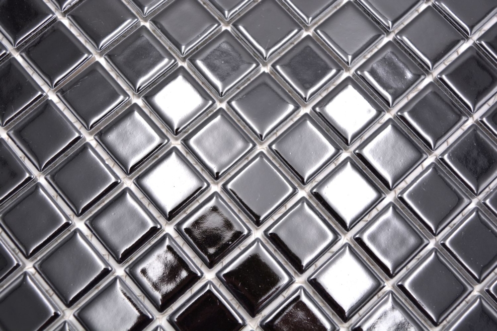 Keramikmosaik schwarz hochglanz Mosaikplatte Mosaikfliese 18D-0301