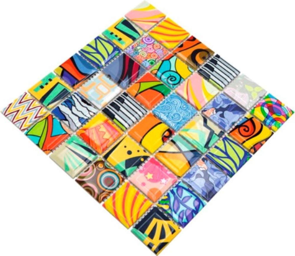 Mosaique Carre mix ART Ceramique aspect pop art multicolore brillant
